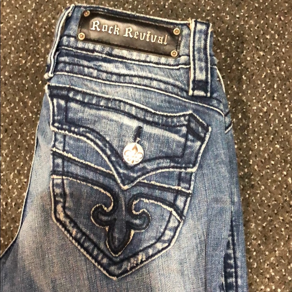 Rock revival washed and distressed boot cut jeans